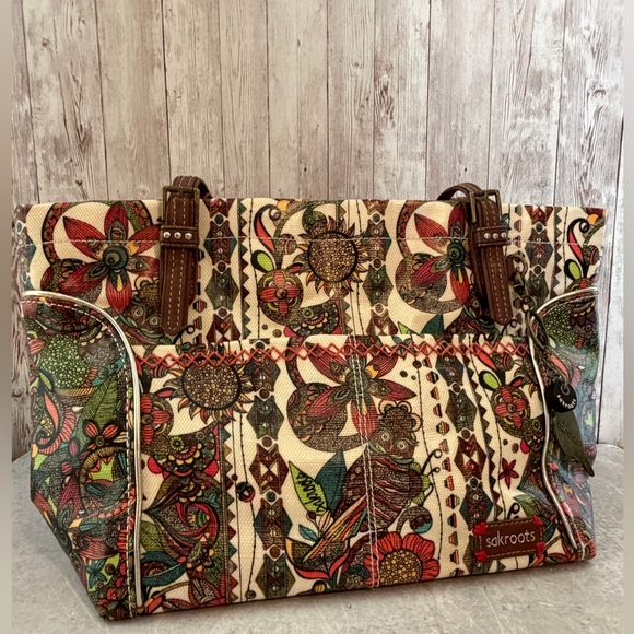 Sakroots Handbags - Sakroots Coated Canvas Boho Owl & Floral Shoulder Bag w/ Owl Charm